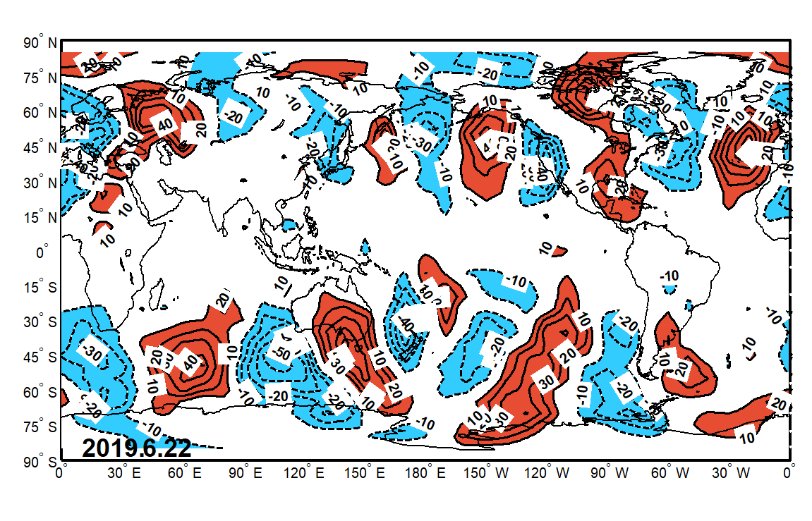 全球850 hPa v 20-30天低频变化30天预测